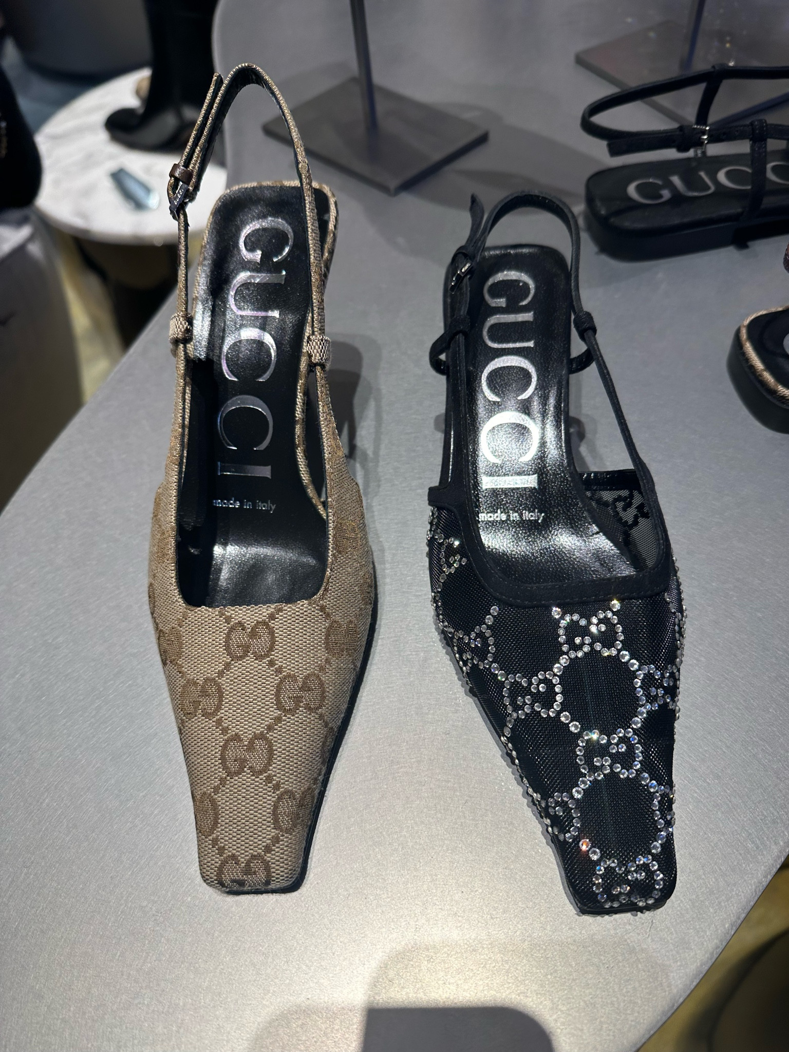Love these Gucci heels with a simple jean and white tee look