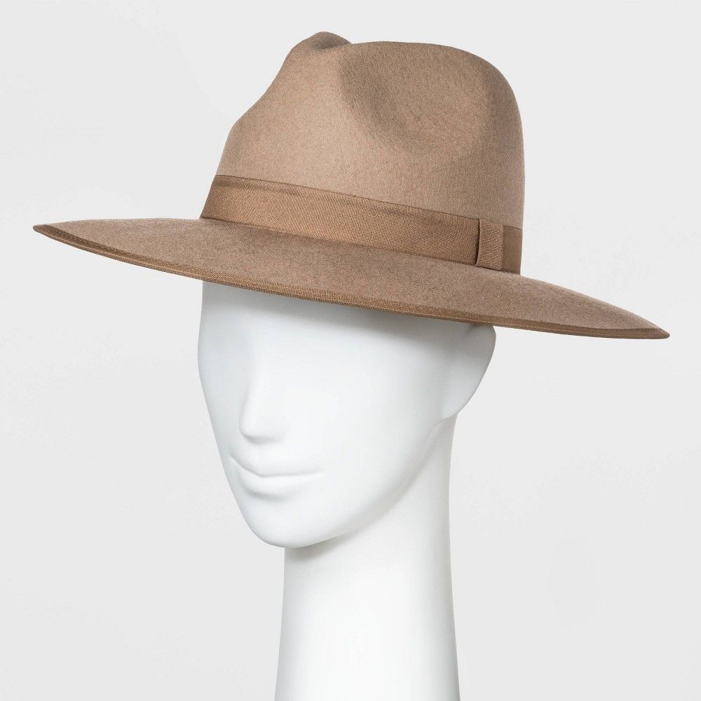 Women's Wide Brim Fedora Hat - A New Day Taupe One Size, Brown | Target