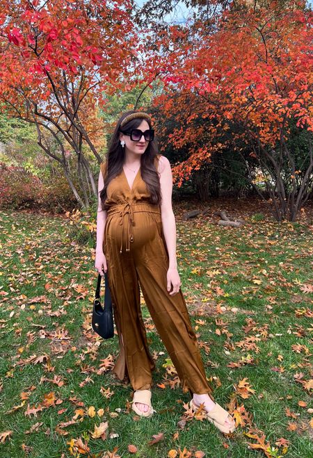 Satin maternity jumpsuit! Bump friendly, perfect for thanksgiving and holiday season 

#LTKSeasonal #LTKbump #LTKHoliday