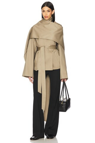 Yuna Crop Trench in Khaki Greige | Revolve Clothing (Global)