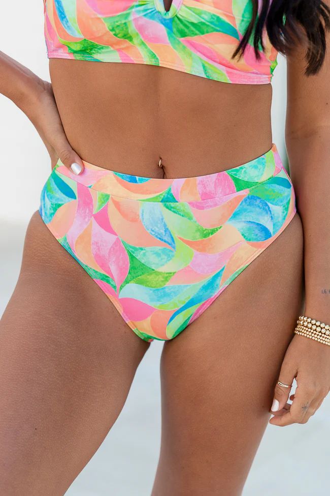 Somewhere On A Beach in Kaleidoscope Dreams High Waisted Bikini Bottoms | Pink Lily