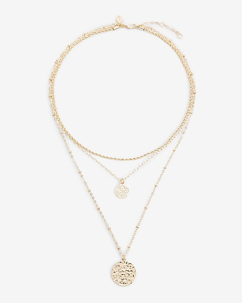3 Row Multi Chain Textured Pendant Necklace | Express