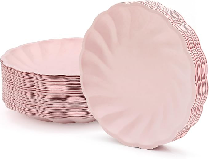 7" 50 Pcs Pink Scalloped Paper Plates, Everyday Disposable Dessert Plates 7" Compostable Small Pa... | Amazon (US)