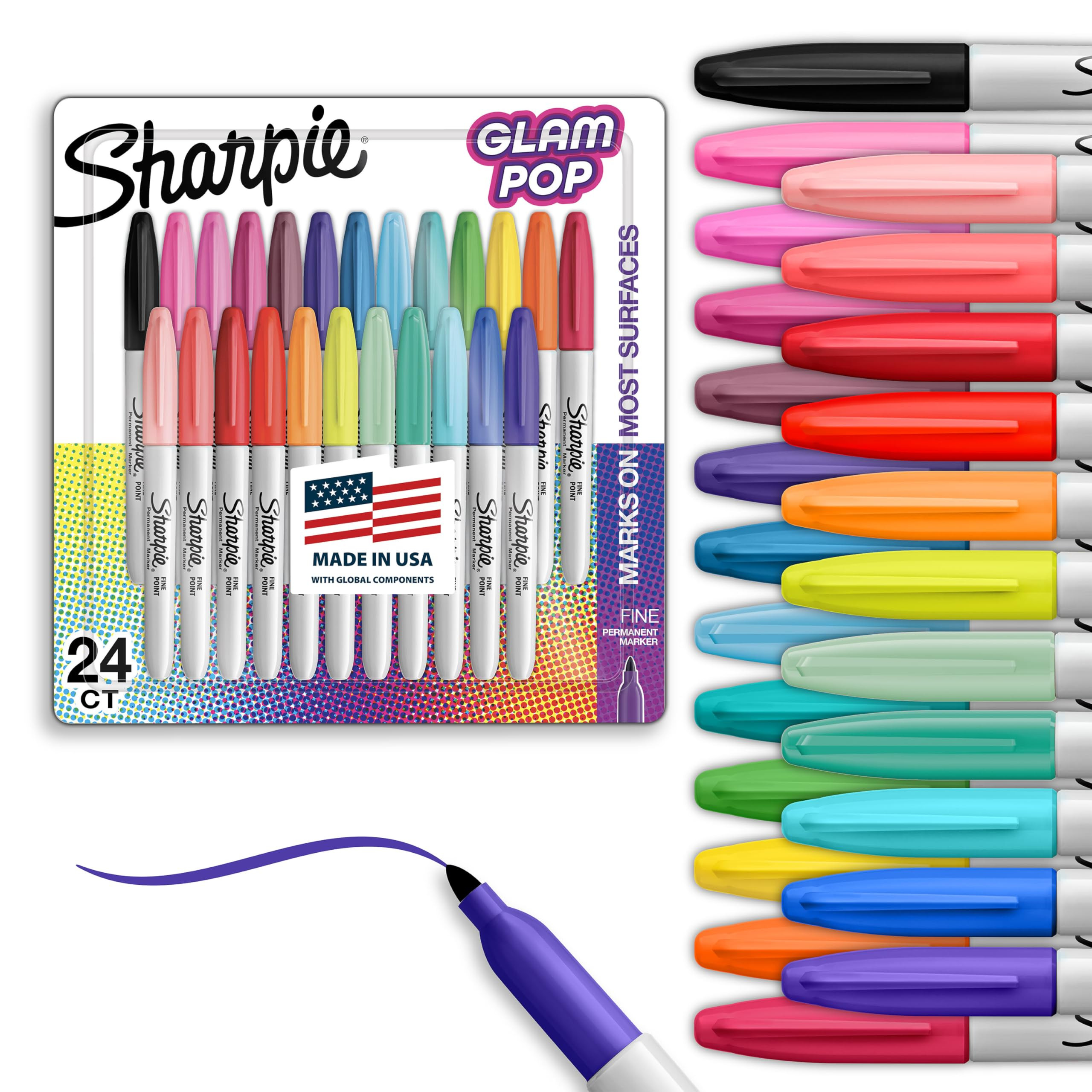 Sharpie Glam Pop Permanent Markers Fine Tip Marker Set Coloring Art Drawing Writing Markers Assor... | Amazon (US)