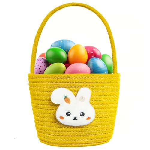 Poschnor Easter Basket for Kids, Easter Bunny Basket with Gift Bags and Ribbons, Woven Cotton Rope Egg Easter Baskets for Girls, Boys, Toddler, Babies, Yellow | Amazon (US)