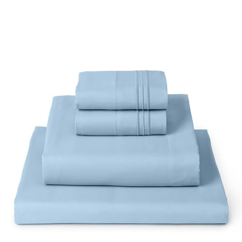 Mellanni Twin Sheets Set - 4 Piece Iconic Collection Bedding Sheets & Pillowcases - Luxury, Ultra Soft, Cooling Bed Sheets - Deep Pocket up to 16 inch - 4 PC (Twin, Light Blue w/Extra Pillow Case) | Amazon (US)