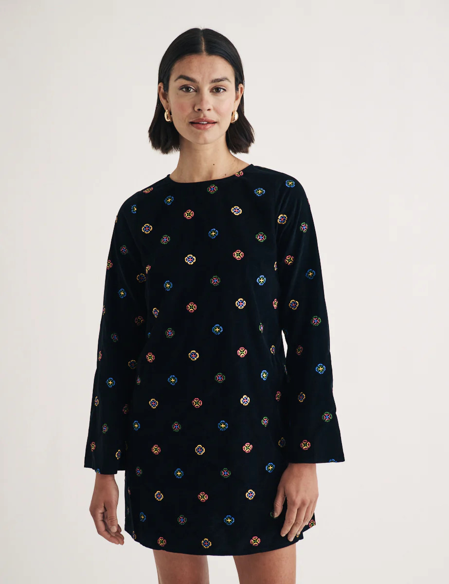 Black Cord Embroidered Sarajevo Mini Dress | Nobody's Child