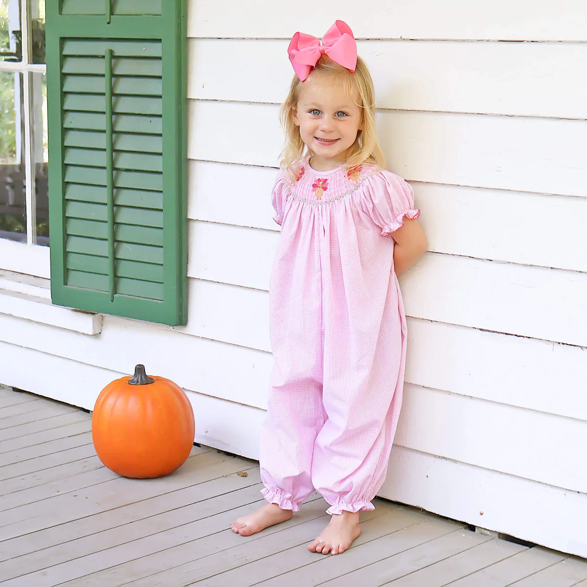 Pink Turkey Smocked Long Bubble | Classic Whimsy