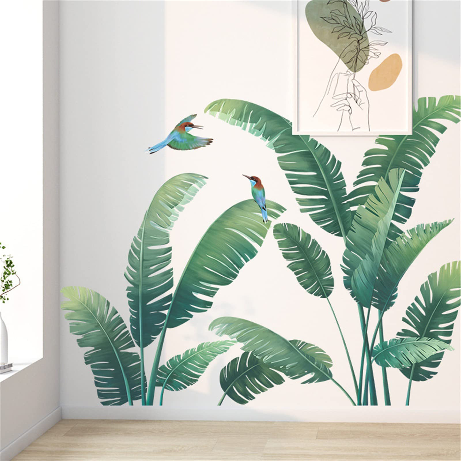 Green Plant Wall Stickers, Tropical Rainforest Monstera Leaf Decal Natural Palm Leaves Nordic Gre... | Amazon (US)
