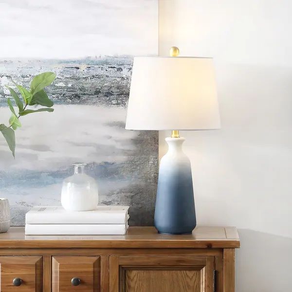 SAFAVIEH Lighting 23-inch Narem White/ Blue LED Table Lamp - 12" W x 12" L x 23" H - Overstock - ... | Bed Bath & Beyond