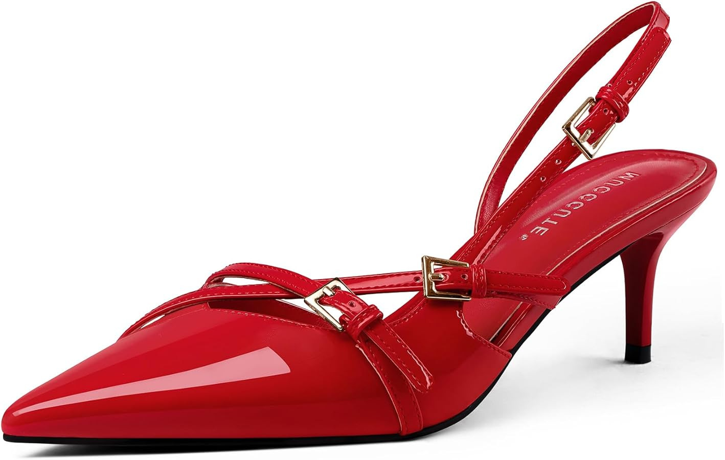 MUCCCUTE Kitten Heels for Women Pointed Toe Slingback Low Heels with Buckle Strap Heeled Pumps | Amazon (US)