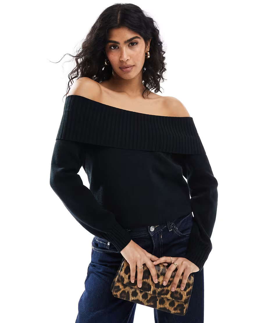 Stradivarius off the shoulder knitted top in black | ASOS (Global)