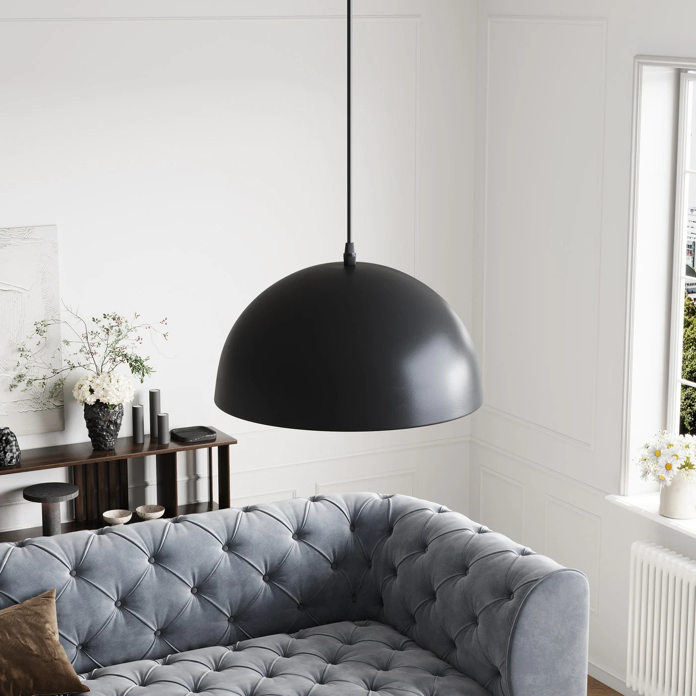 Black 13.8 inches Metal Dome Modern Pendant Light Fixture | Bed Bath & Beyond