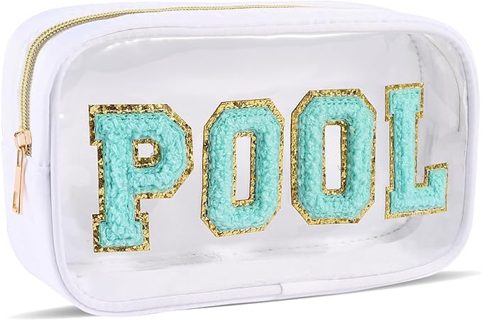 Clear Pool Bag Organizer Essentials Chenille Letter Bags Pool Pouch Preppy Patch Beach Makeup Bag... | Amazon (US)