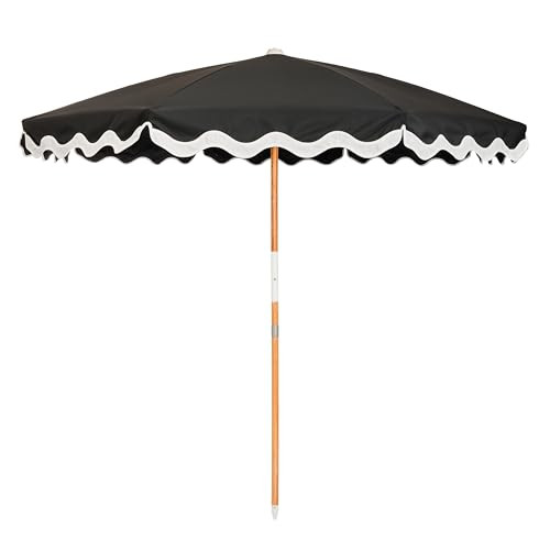 Business & Pleasure Co. Amalfi Rivie Umbrella - 6.5' Boho Beach Umbrella, UPF 50+ UV-Resistant Canvas, Premium Wood Pole, Sturdy Yet Lightweight, Rivie Black | Amazon (US)