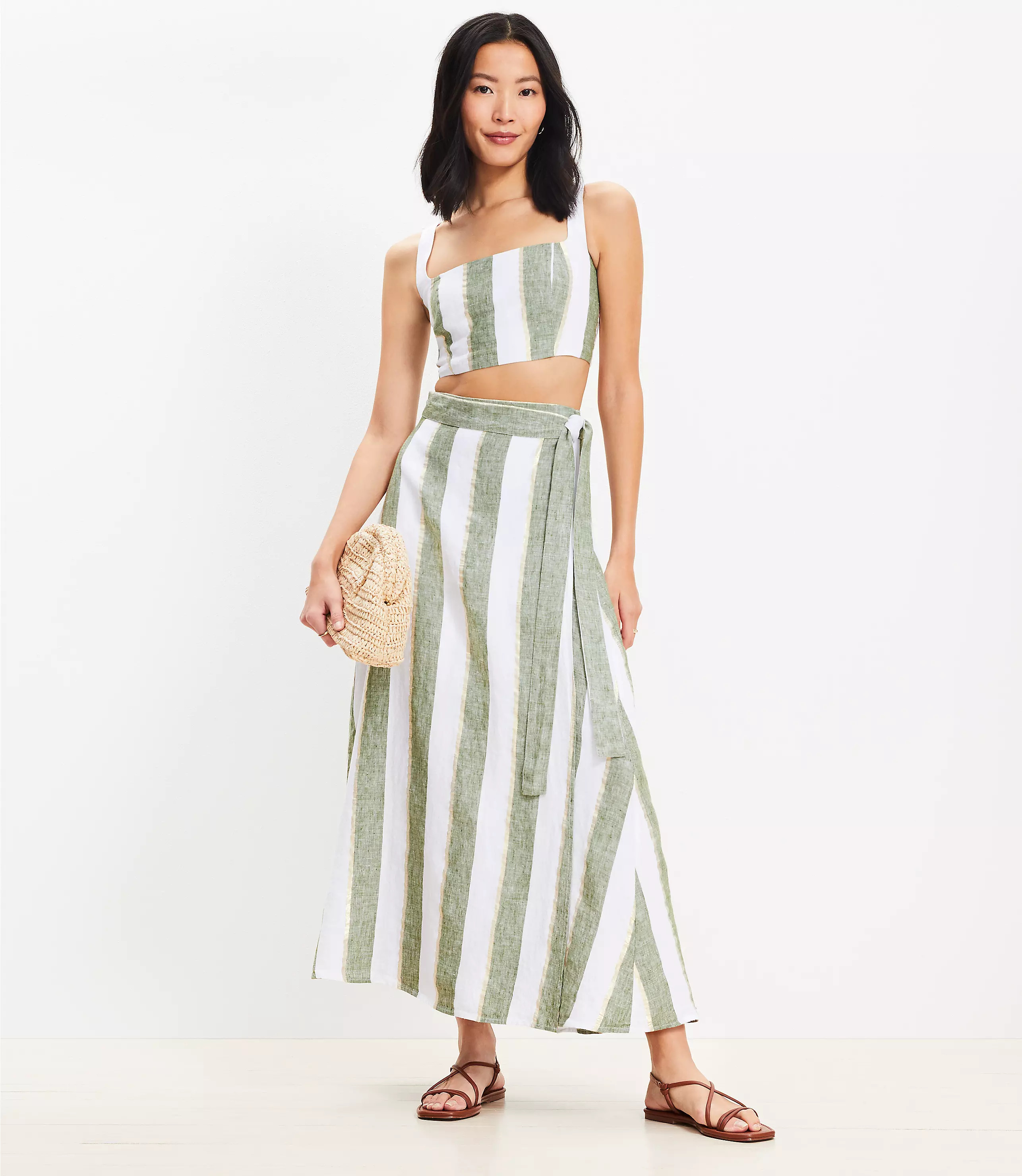 LOFT Beach Striped Linen Maxi Wrap Skirt | LOFT