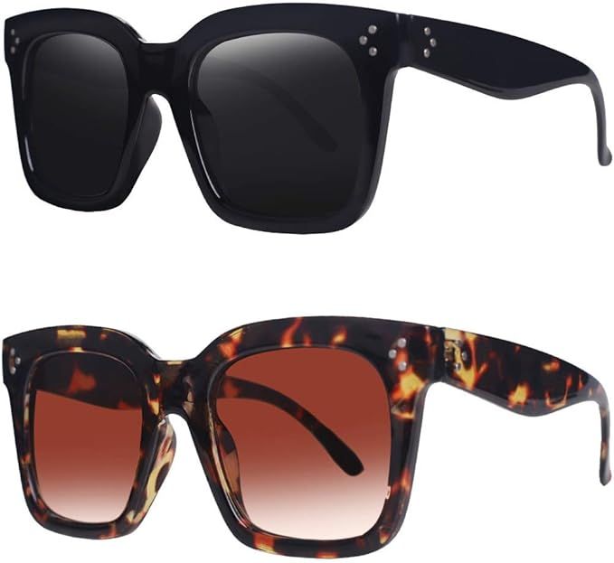 TAOTAOQI Vintage Women Oversized Sunglasses Designer Luxury Square Sun Glasses UV400 Protection F... | Amazon (US)