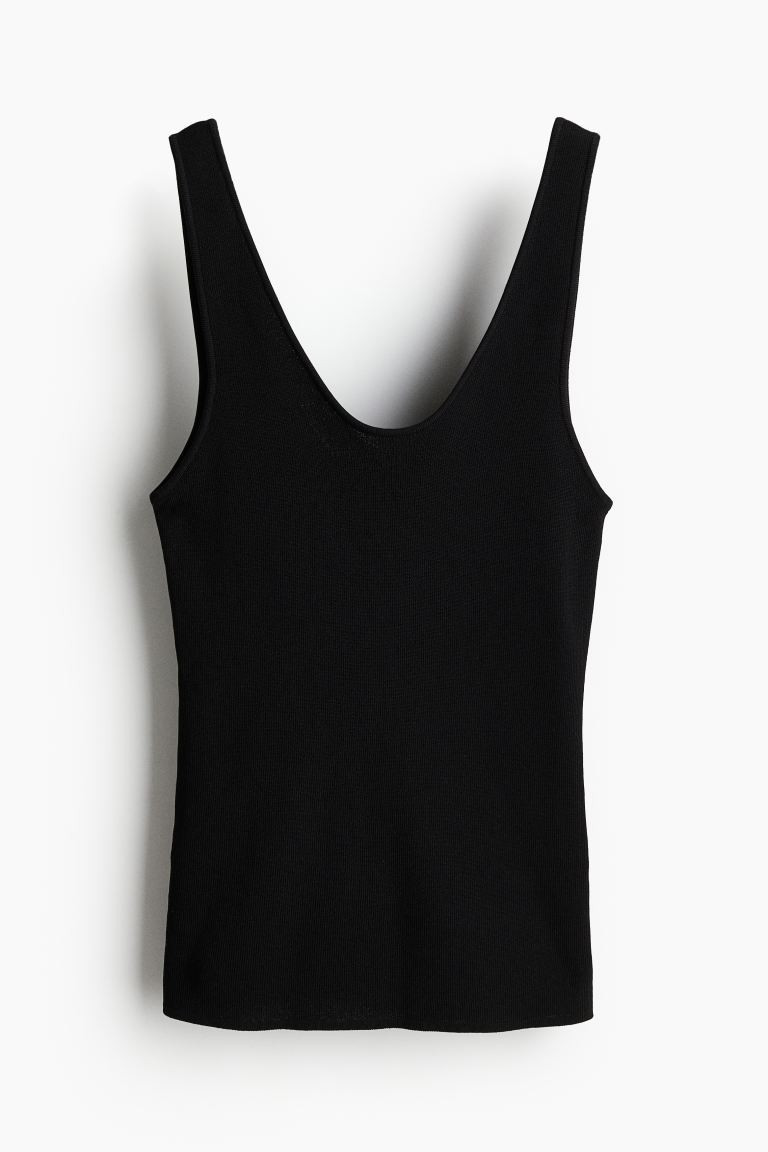 Knitted vest top - Deep neckline - Sleeveless - Black - Ladies | H&M GB | H&M (UK, MY, IN, SG, PH, TW, HK)