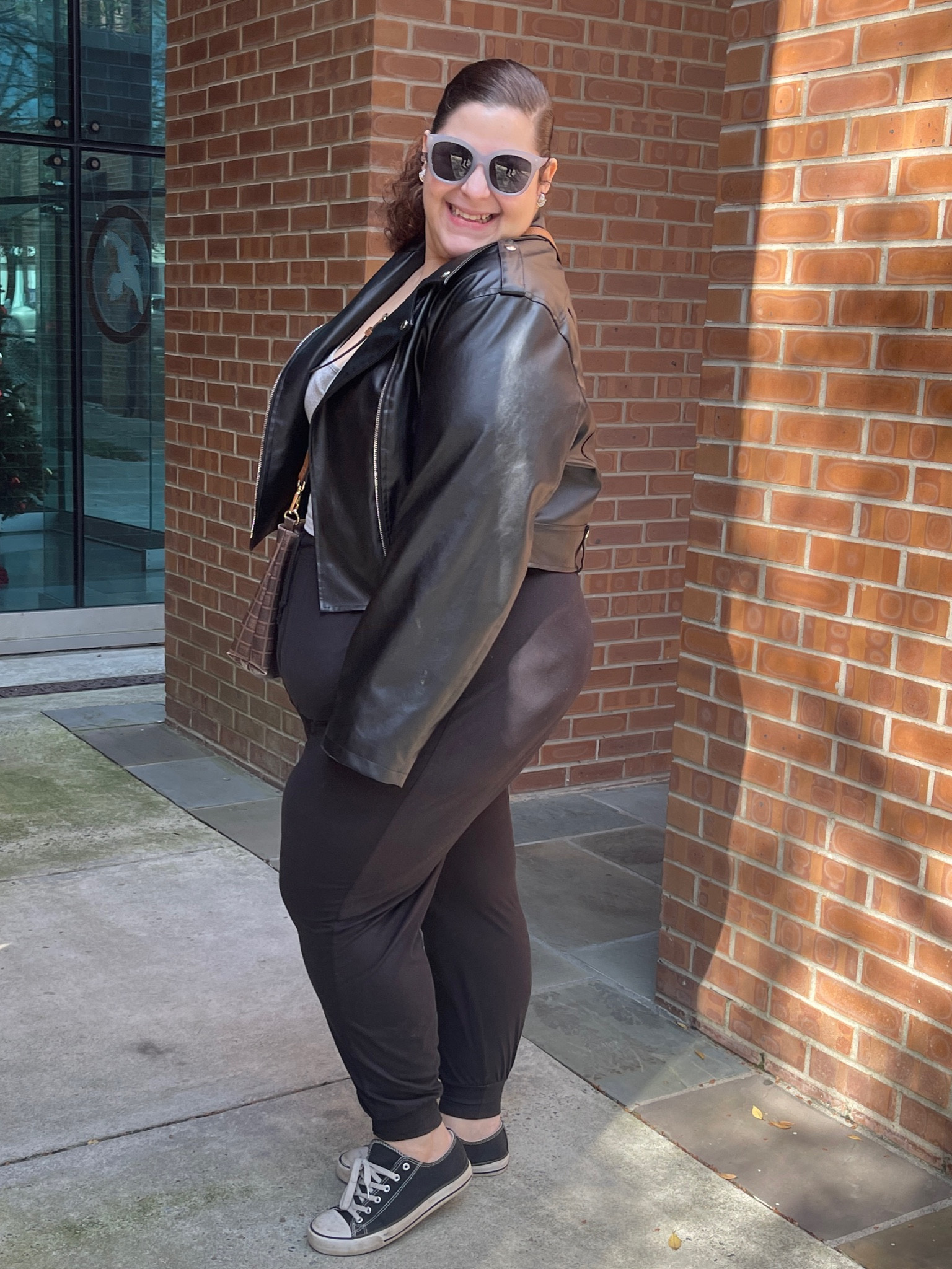 Casually in the cutest cropped leather jacket. Everything I’m wearing is in a 2X.

It’s so hard to find the perfect leather jacket, but I actually did it lol .


Plus size outfit , leather jacket , comfy jogger , lazy day outfit , casual and chic , plus size inspo , plus size casual look , midsize outfits , size 20 , 2X outfit , cute casual outfit , cropped jacket , all black outfit , 

#LTKPlusSize #LTKFindsUnder50 #LTKMidsize