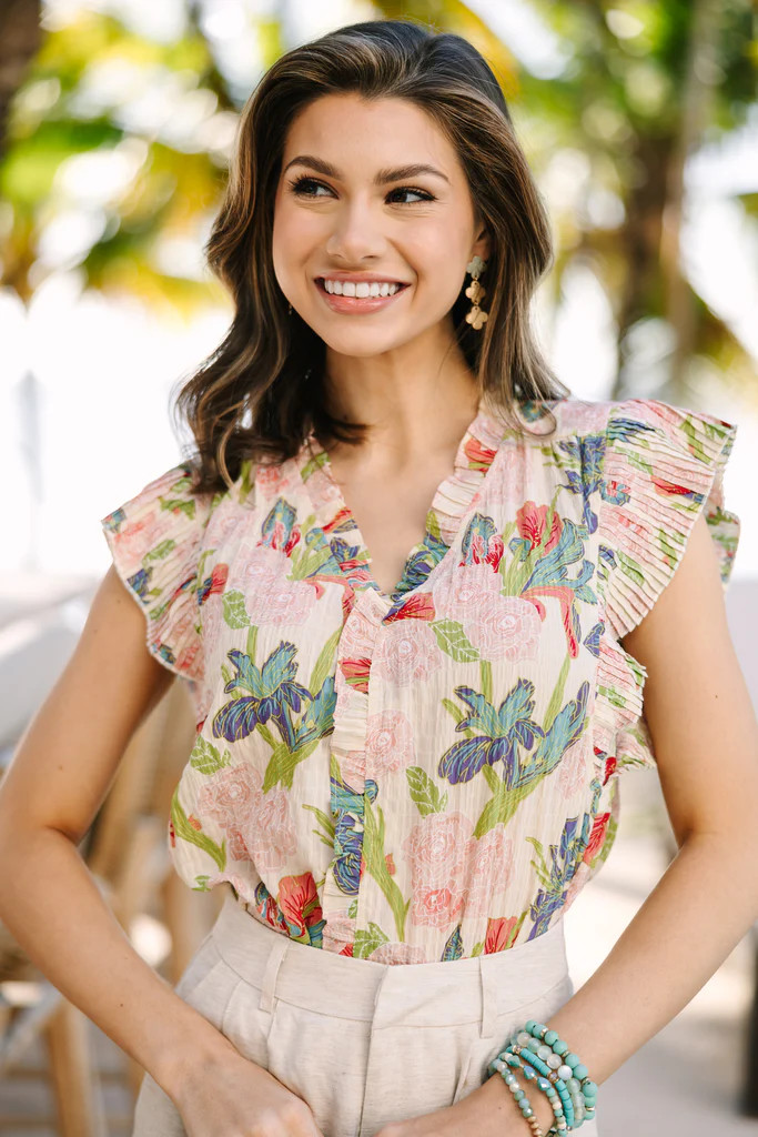 Part Of You Beige White Floral Blouse | The Mint Julep Boutique