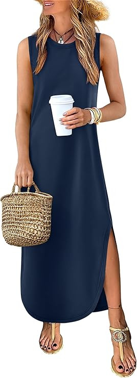 ANRABESS Women Summer Casual Maxi Sundress Sleeveless Loose Split 2026 Trendy Tank Shirt Long Dre... | Amazon (US)