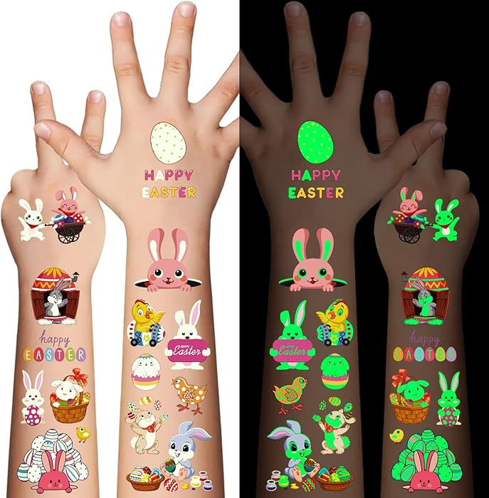 80Pcs Easter luminous temporary tattoos for kids,Glow in The Dark Easter Basket party Tattoos sti... | Amazon (US)