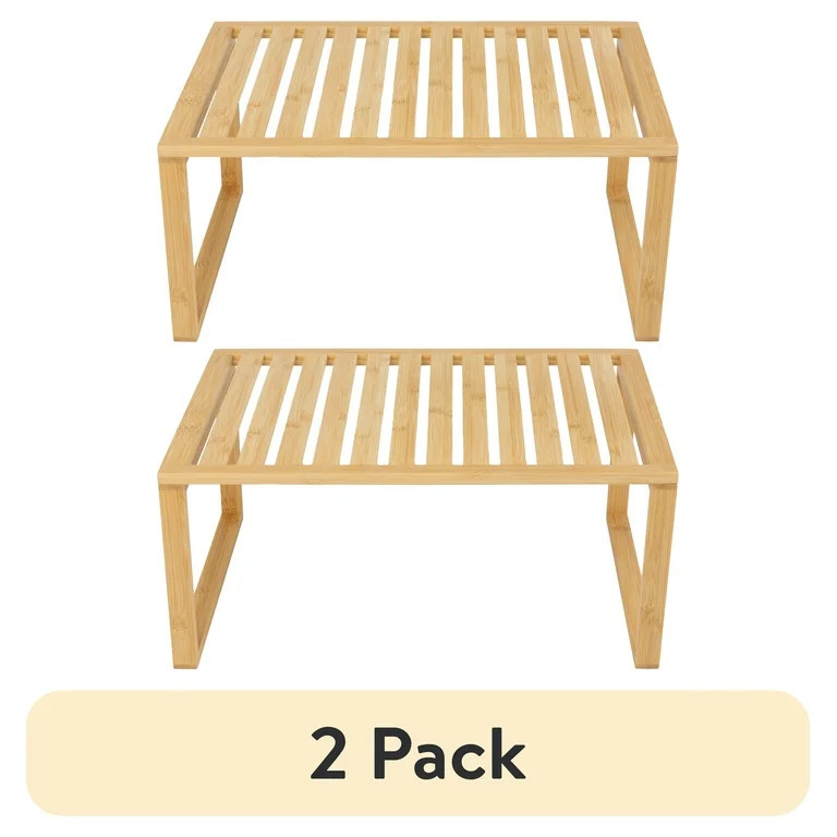 (2 pack) Better Homes & Gardens Bamboo Stackable Shelf, Natural Bamboo Color, Easy Assemble, 16 x... | Walmart (US)