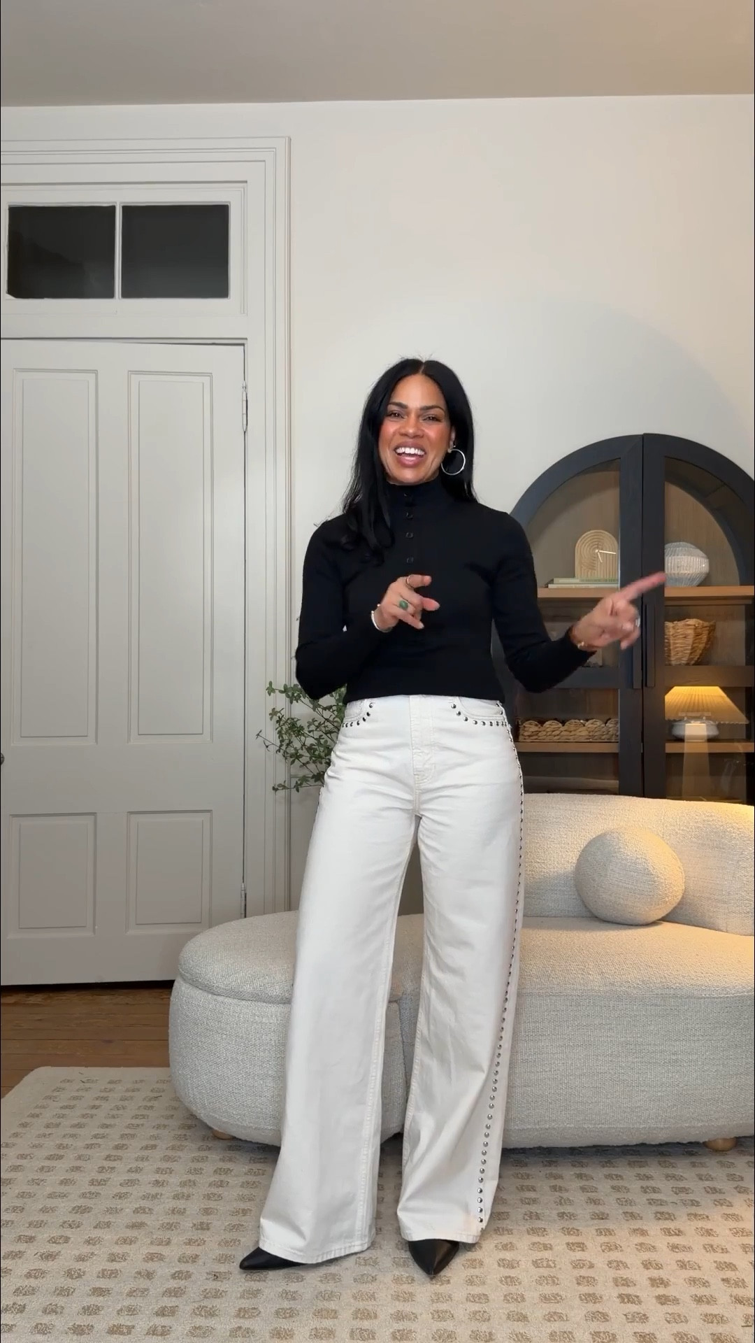 I wanted to share how I wear these Reformation jeans from @Anthropologie #anthropartner now because yesterday I shared them with a going out top and strappy heel! If you want to winterize a white denim try a dark top and dark shoes and add your fave winter accessory! 

#LTKSeasonal #LTKootd #LTKgrwm