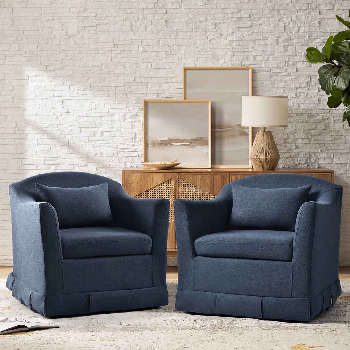 Electra Modern Farmhouse Slipcovered Swivel Armchair Set of 2 | Wayfair North America