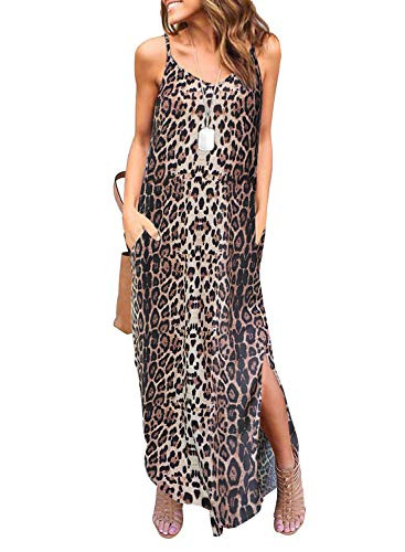 HUSKARY Women's Summer Casual Sleeveless V Neck Strappy Split Loose Dress Beach Cover Up Long Cam... | Amazon (US)