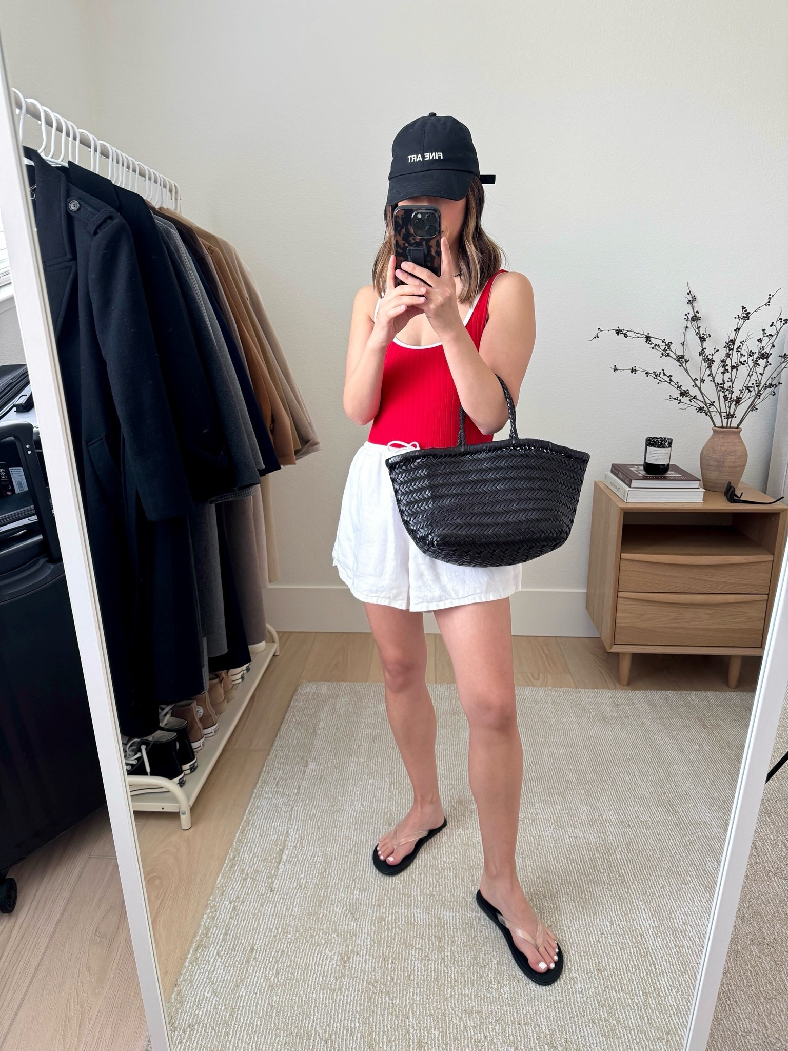 European Travel Capsule Wardrobe outfit. 2 weeks, 70ish degrees, city + beach. 

Reformation shorts xs
Solid & Striped swimsuit small
Jeffrey Campbell sandals 6
Dragon Diffusion Triple Jump Small bag
Fine Art black hat (old)

#LTKTravel #LTKPetite #LTKSwim