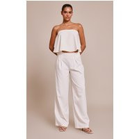 White Tailored Woven Pleated Wide Leg Pants | PrettyLittleThing US