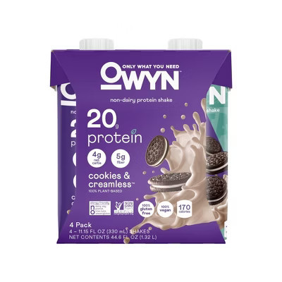 OWYN 20g Dairy Free Protein Shake Cookies and Creamless Non-Caffeinated - 4pk/44.6 fl oz | Target