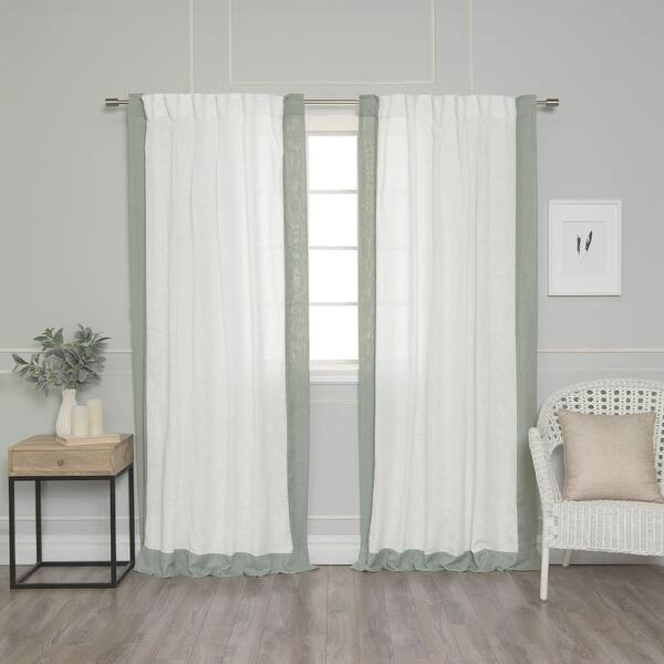 Aurora Home Colorblock Border Linen Blend Curtain Panel Pair - 52 x 84 - White/Spruce | Bed Bath & Beyond