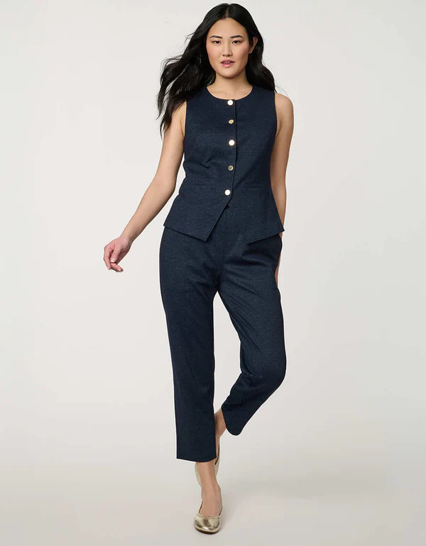 Button Down Crew Neck Vest | Bernardo Fashions