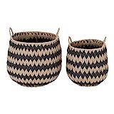 Household Essentials Brown Set of 2 Round Woven Wicker Storage Baskets with Handles | Black Stich... | Amazon (US)