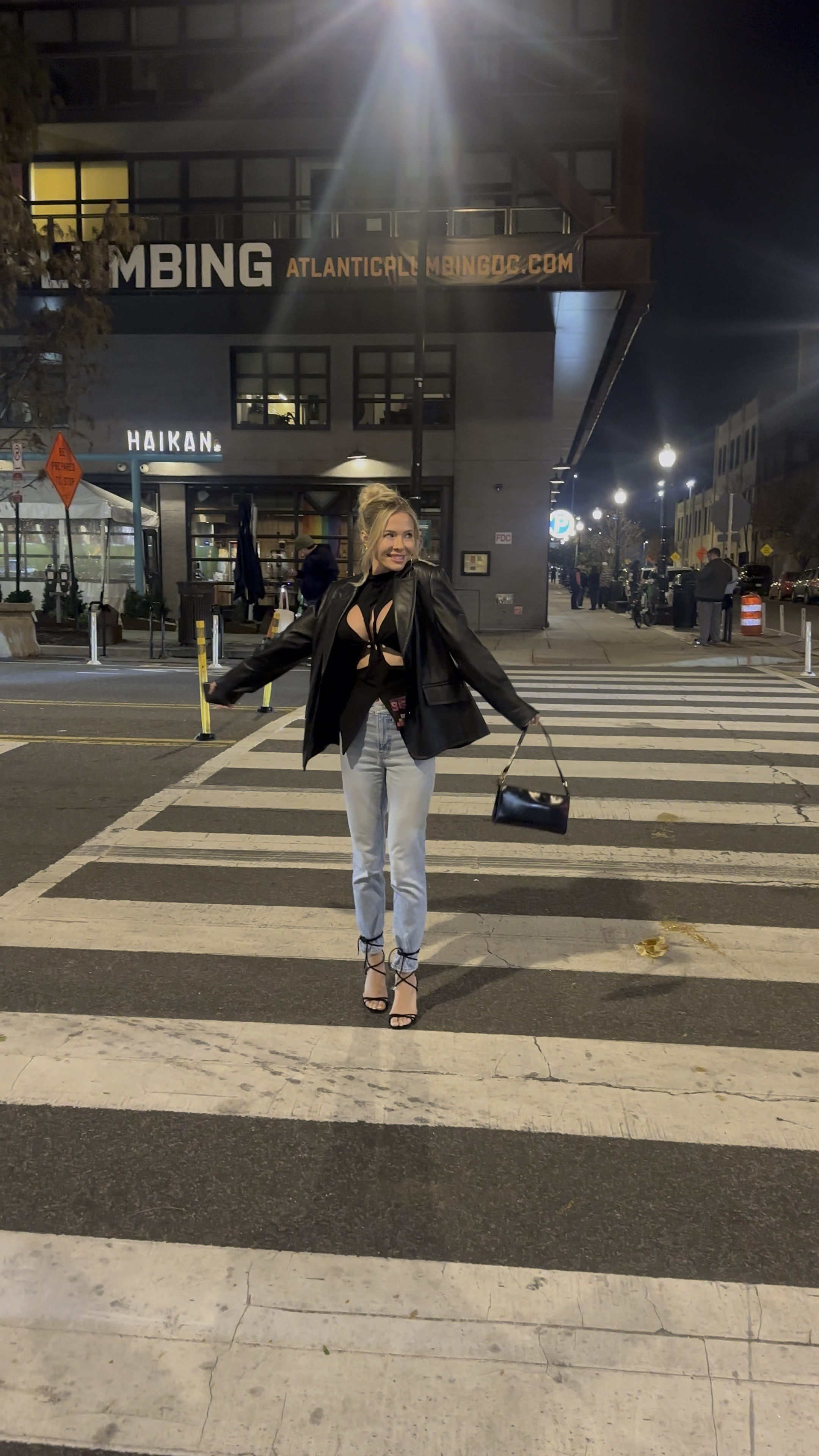 Concert Outfit 🖤 exact shoes from Pretty Little Thing Linked.  Use code BF60 for 60% off.  Jeans are from Madewell, top dupe listed below, and leather jacket was actually my grandmom’s but i listed similar ones! 