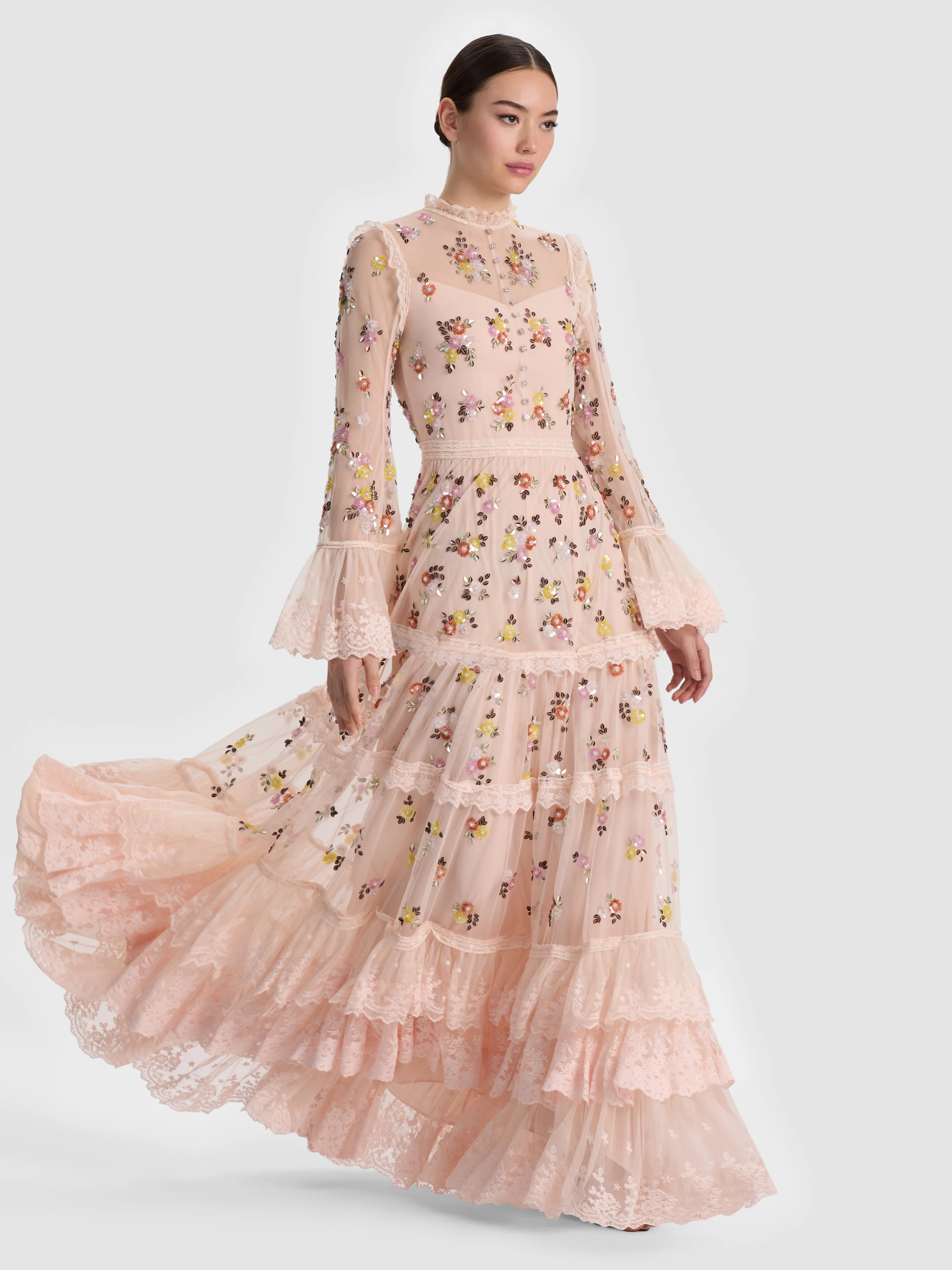 alice + olivia ALLEGRA EMBELLISHED LACE MAXI GOWN | Alice + Olivia