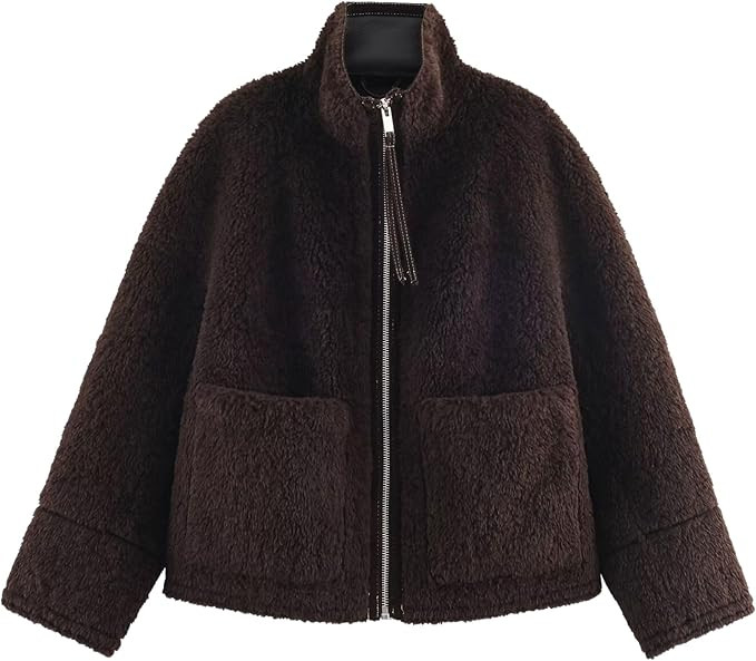 Chevara Women’s Warm Fleece Jacket Casual Long Sleeve Zip Up Fuzzy Jacket Pocketed Coats | Amazon (US)