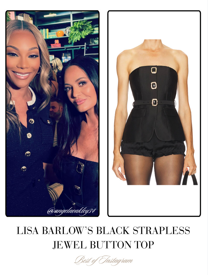 Lisa Barlow's Black Strapless Jewel Button Top 📸= @angelaoakley34 

 