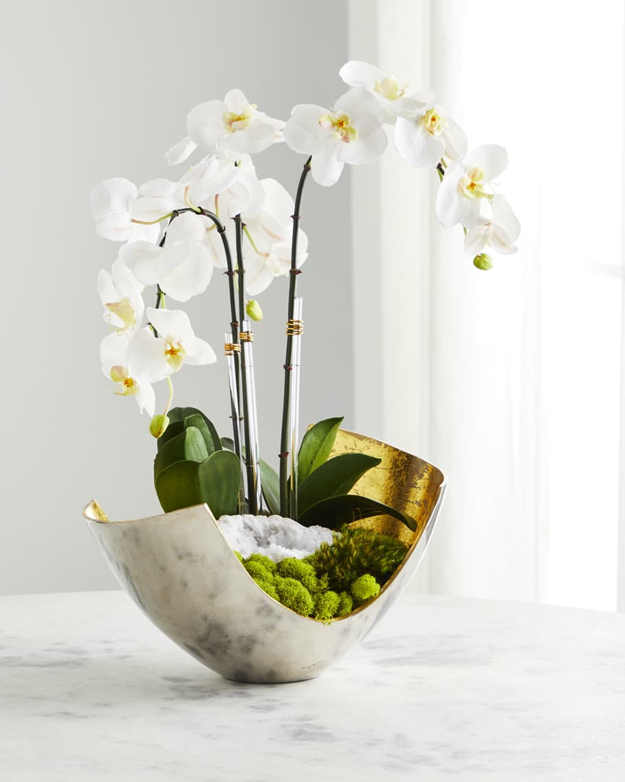 T&C Floral Company Orchids & Geode in Silver/Gold Scoop Container | Neiman Marcus