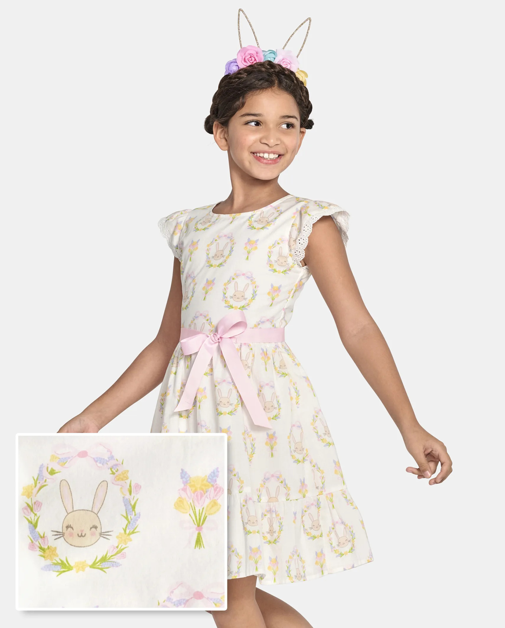 Girls Bunny Ruffle Dress - simplywht | The Children's Place