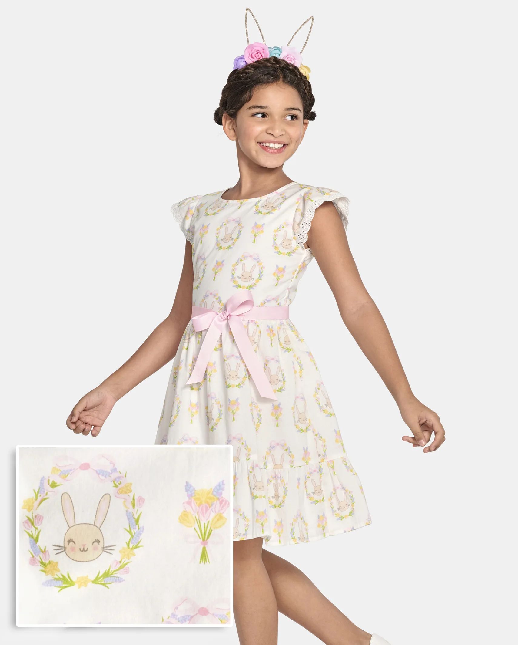 Girls Easter Short Flutter Sleeve Bunny Woven Ruffle Dress | The Children's Place  - SIMPLYWHT | The Children's Place