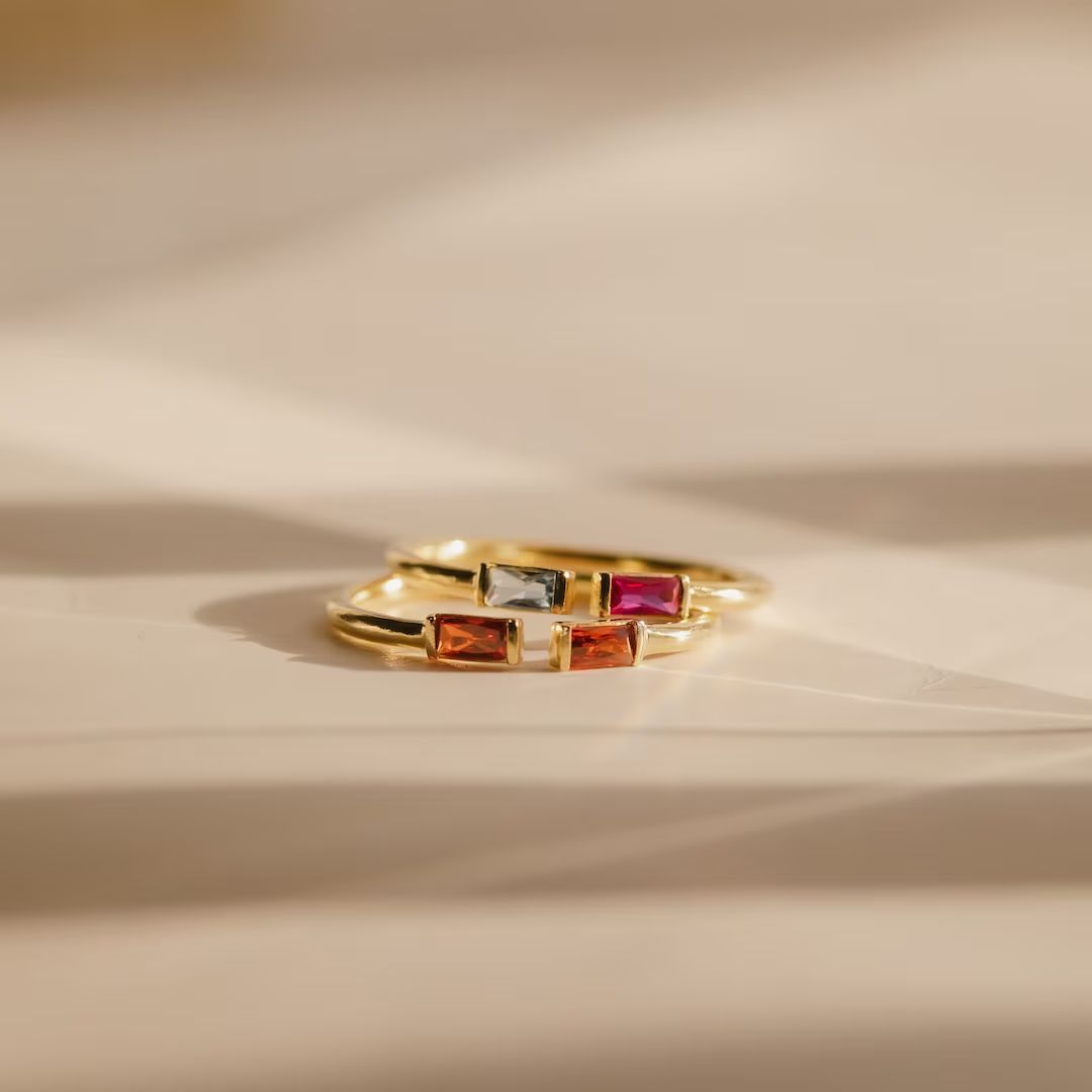 Duo Baguette Birthstone Ring by Caitlyn Minimalist Adjustable Personalized Gemstone Ring Best Fri... | Etsy (US)