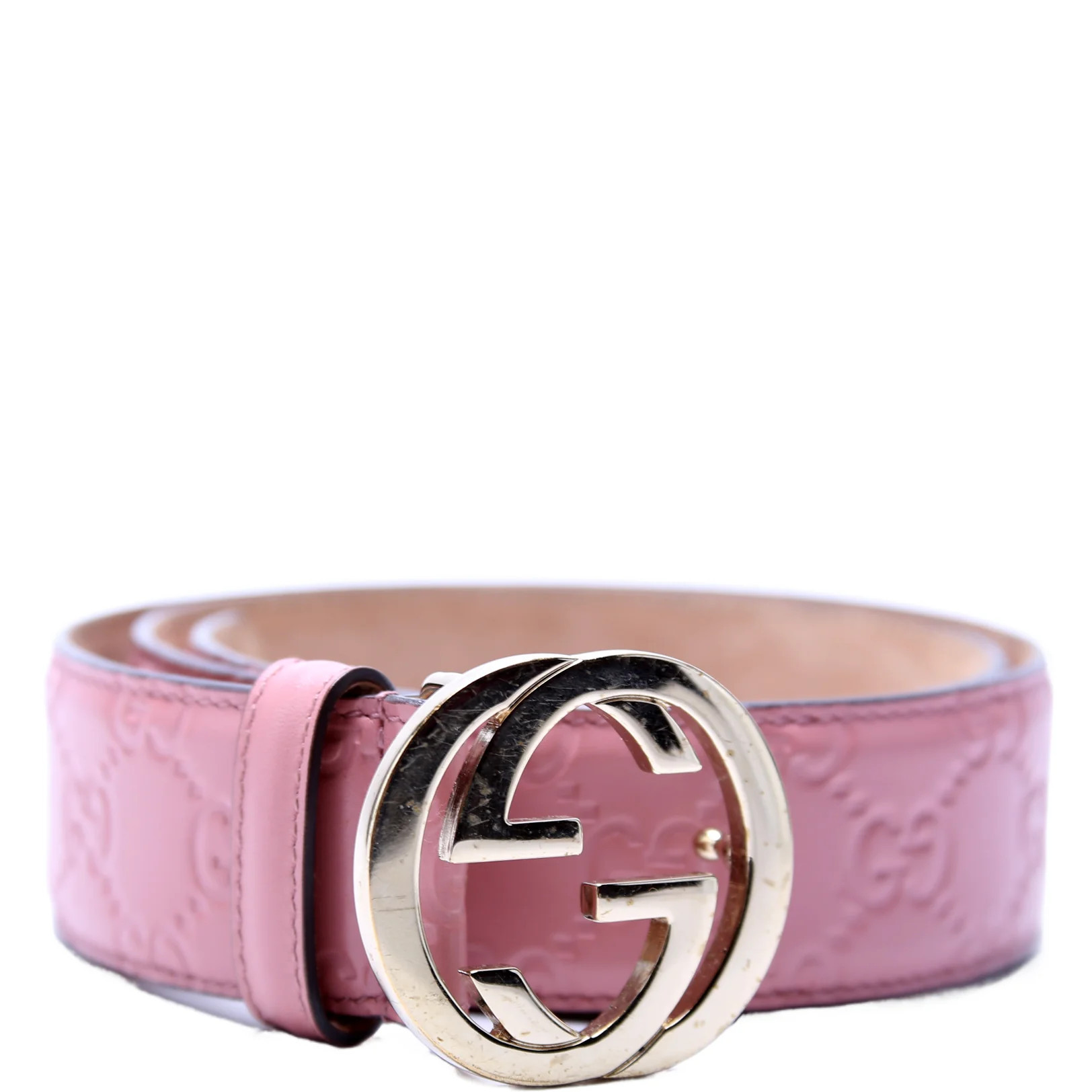 370543 Interlocking GG Smooth Leather Belt Size 75/30 Pink | Keeks Designer Handbags