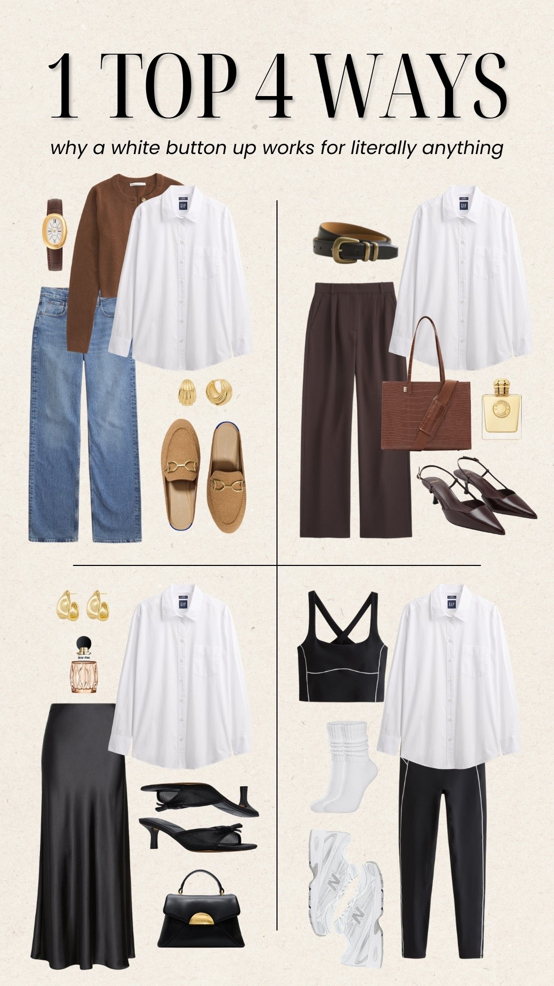 1 top styled 4 ways, white button down top 

#LTKootd #LTKMidsize #LTKgrwm