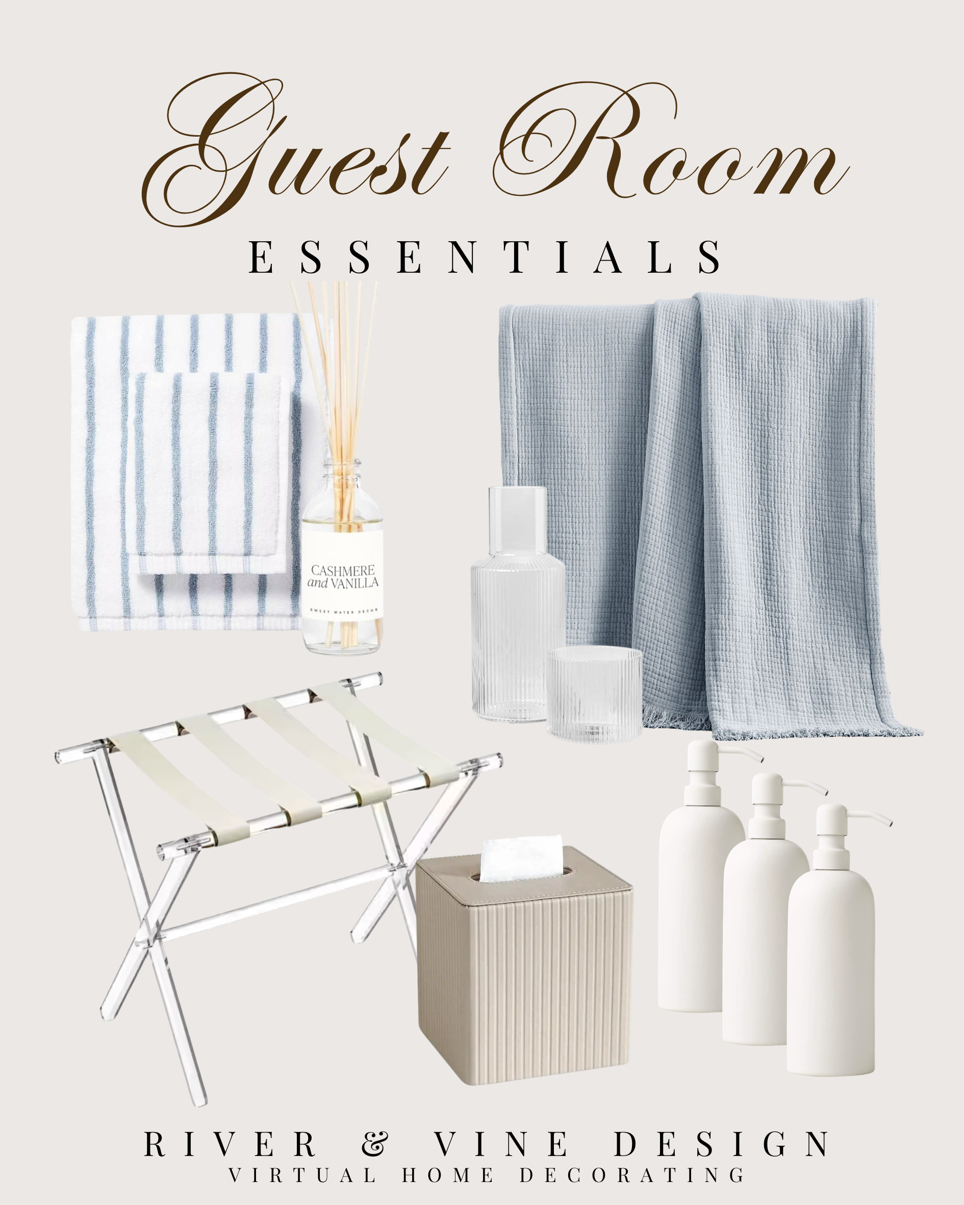 Guest room essentials that make visitors feel cared for: fresh towels, a soft throw blanket, a pretty diffuser, clear luggage rack, tissue box, refillable bottles, and simple bedside-style accessories. These are the small details that make a guest room feel intentional, comfortable, and hotel-inspired.

I may receive a commission when you purchase through my links. 

 #LTKHome