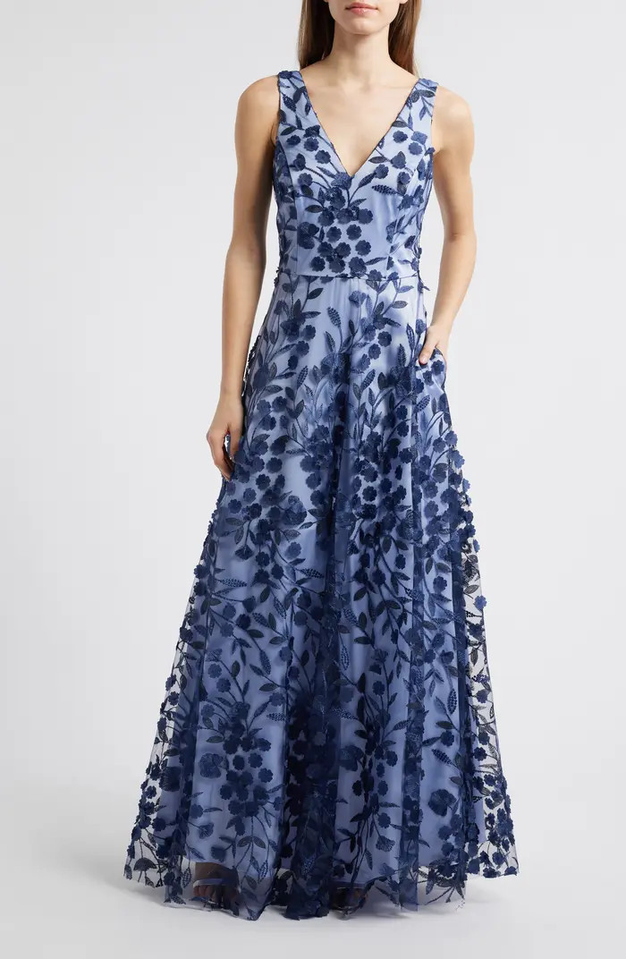 Embroidered Floral Illusion Lace A-Line Gown | Nordstrom