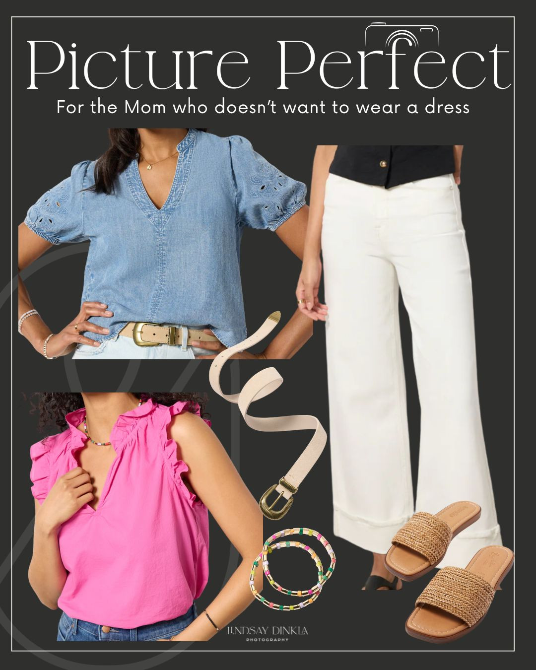 Mom's who don't like dresses, this one's for you! Here's an outfit option that'd be perfect for pictures. The off-white tone of the pants combined with either denim or a pop of color could coordinate perfectly with the rest of your family's clothing. Don't forget details like a belt, bracelets & shoes. 

 #womensclothing #familyphoto #springoutfitinspo #LTKFindsUnder100 #LTKStyleTip #LTKFamily