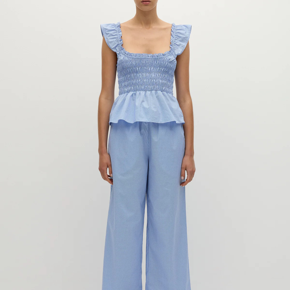Martine Pant Micro Gingham Soft Blue | Faithfull (AU)